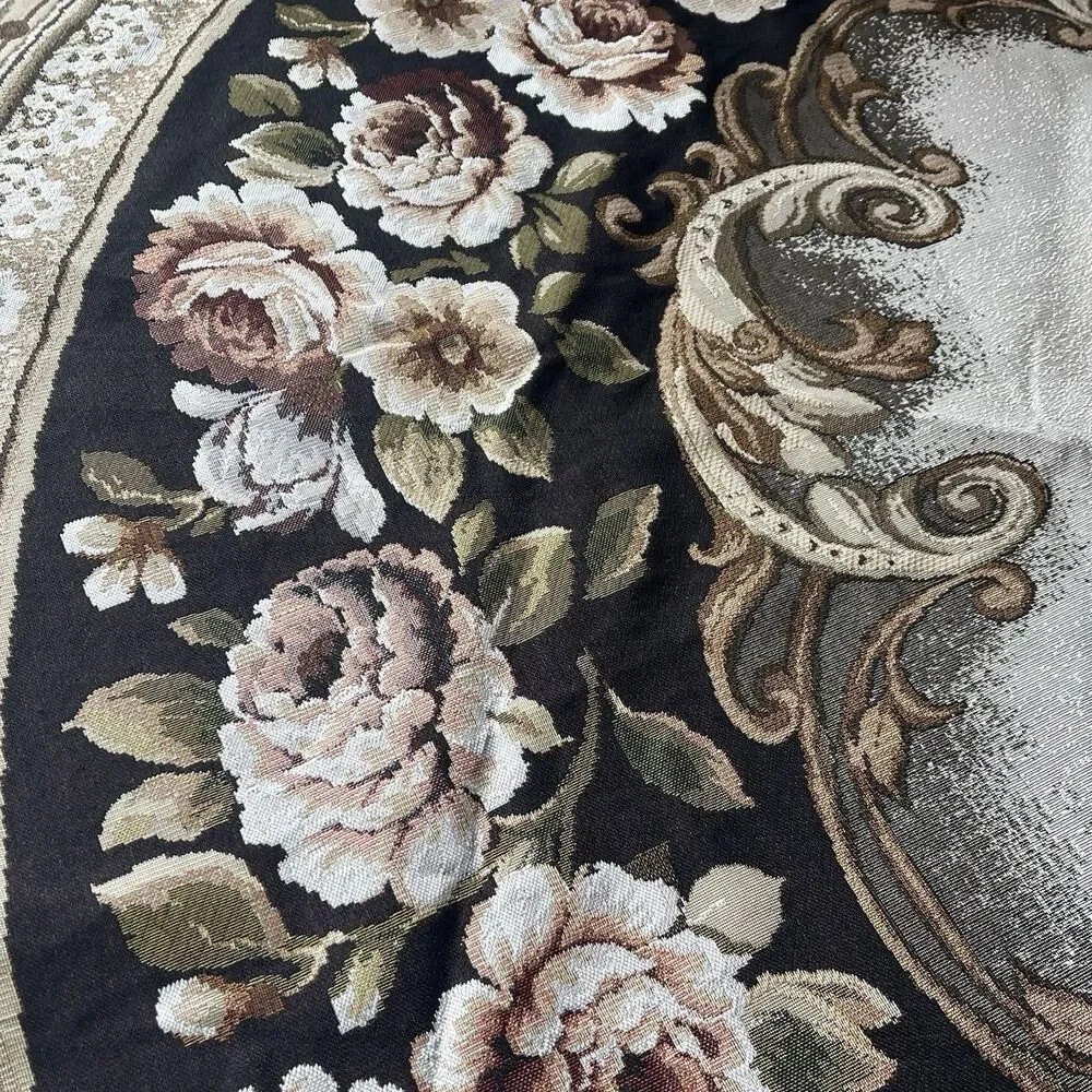 Dusty Rose Aubusson Tapestry Style Tablecloth/Rug 85 Inch Granny Cottagecore NEW